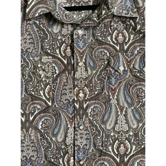 Panhandle Men's Polo Button Down XXL 100% Cotton Bohemian Long Sleeve paisley - Picture 3 of 13